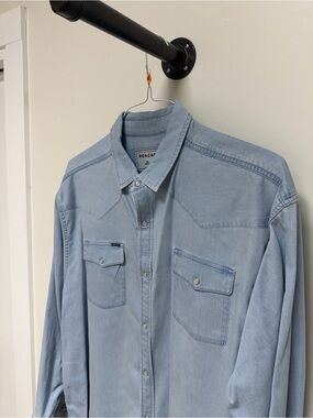Poncho Light Blue Denim Western Shirt